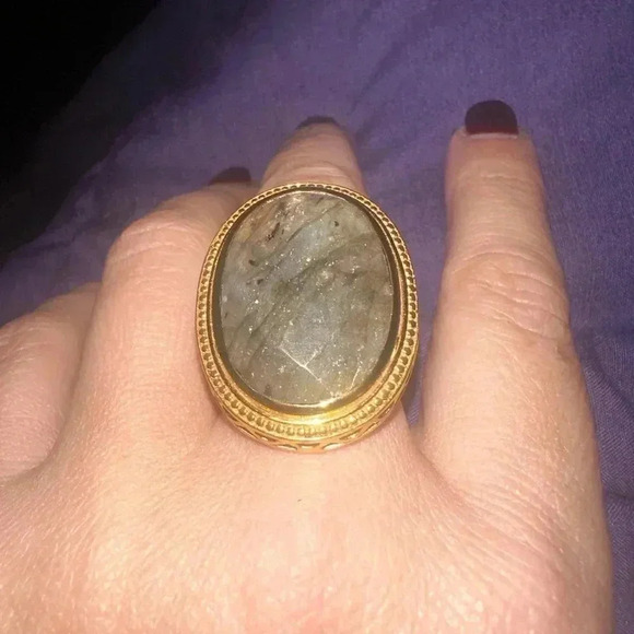Gold plated Indian Labradorite, ring size 6 - Picture 3 of 8